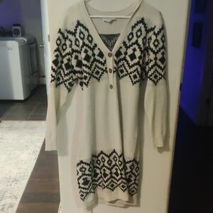 Lucky Brand Black and Cream Geometric Cardigan Dress
